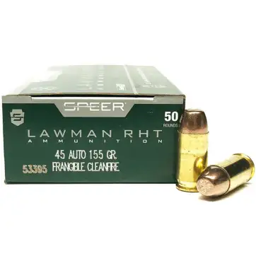 1000 Rounds of .45 ACP Ammo by Speer Lawman RHT - 155gr Frangible