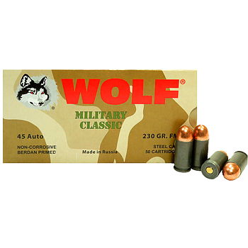 500 Rounds of .45 ACP Ammo by Wolf Military Classic - 230gr FMJ