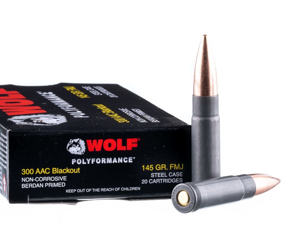 500 Rounds of 300 AAC Blackout Ammo by Wolf - 145gr FMJ