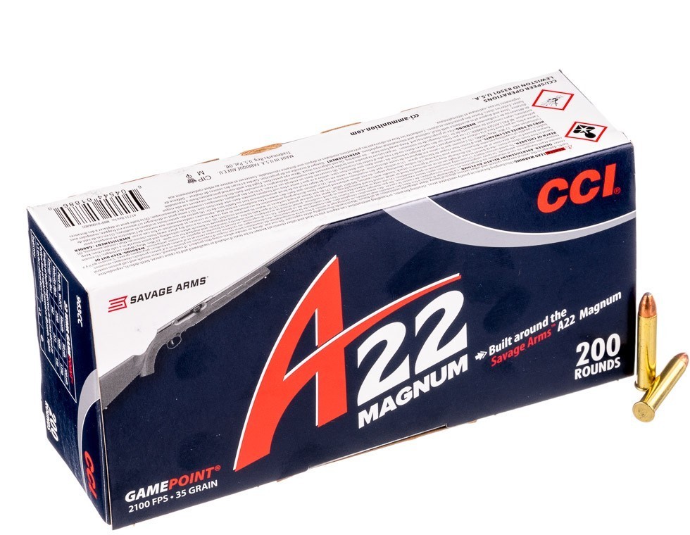 200 Rounds of .22 WMR Ammo by CCI - 35 gr GamePoint JSP
