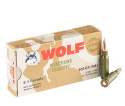 500 Rounds of 6.5mm Grendel Ammo by Wolf Military Classic - 100 gr FMJ
